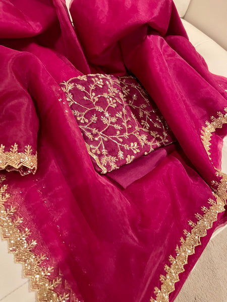 Red Wine/Burgundy Organza Saree with Embroidery