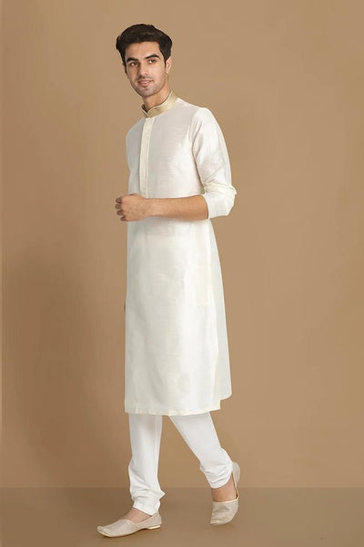 Off White Plain Kurta Pajama Set