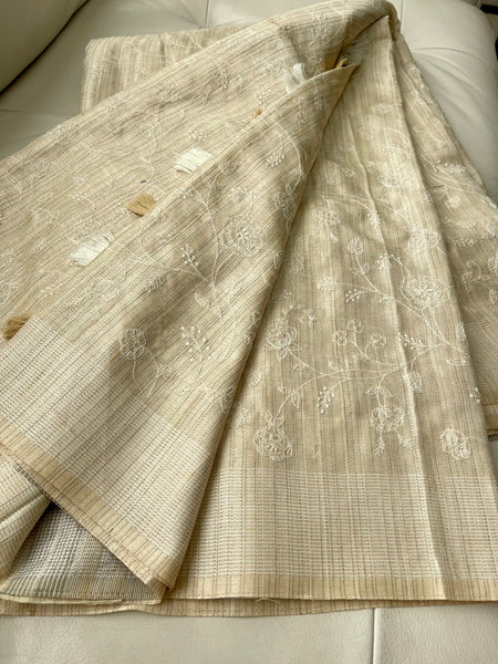 Tussar Floral Embroidered Saree