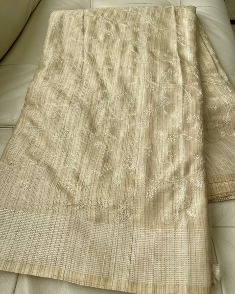 Tussar Floral Embroidered Saree