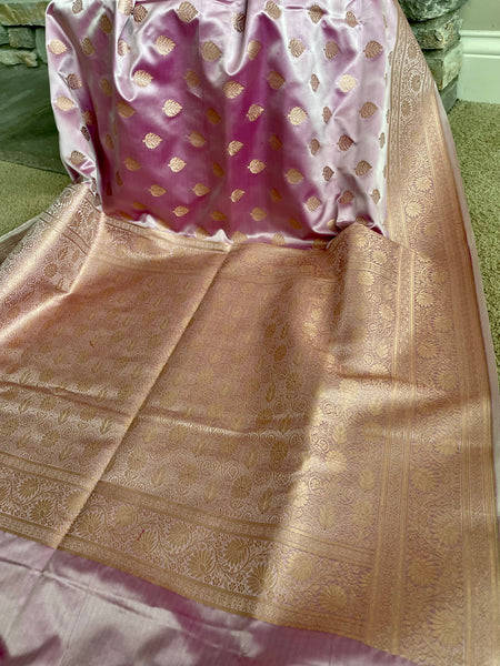 Pink Lavender Katan Banarasi Silk Saree