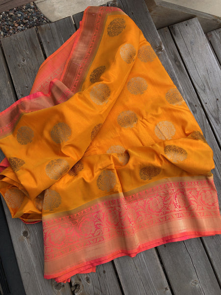 Pure Soft Handloom Silk Saree In Orange and Coral