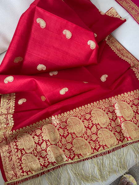 Pure Silk Red Banarasi Stole/Dupatta