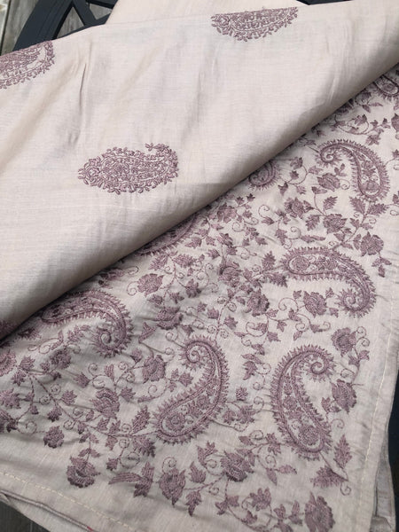 Taupe Slate Shaded Tussar Handloom Silk Saree with Embroidered Thread Work