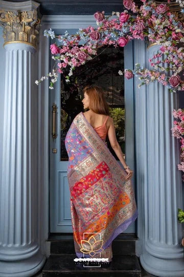 Lavender Soft Modal Silk Saree with Kashmiri Weaving