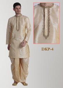 Beige Colored Dupion Silk Mens Kurta Dhoti Set ShopBollyWear.Com