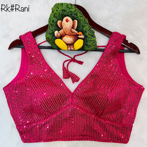 Deep Rani Pink Sleeveless Sequin Readymade Blouse