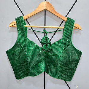 Emerald Green Sleeveless Sequin Readymade Blouse