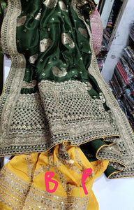 Forest Green Raw Dupion Silk Saree with Zardosi work