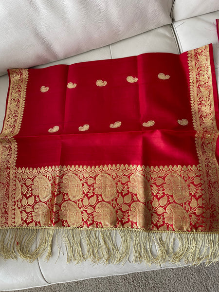 Pure Silk Red Banarasi Stole/Dupatta