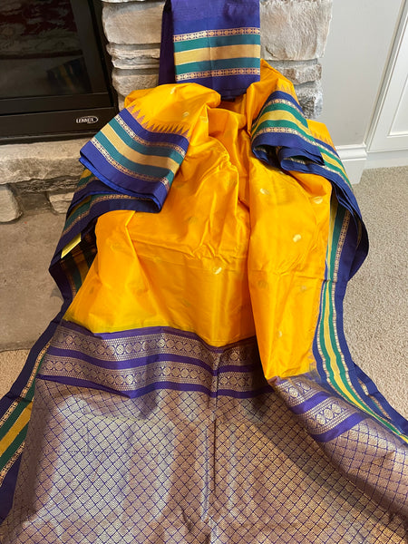 Yellow and Purple Kanchipuram Naali Silk Saree