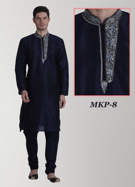 Navy Blue Color for the Royal Look Mens Dupion Silk Kurta Pajama Set