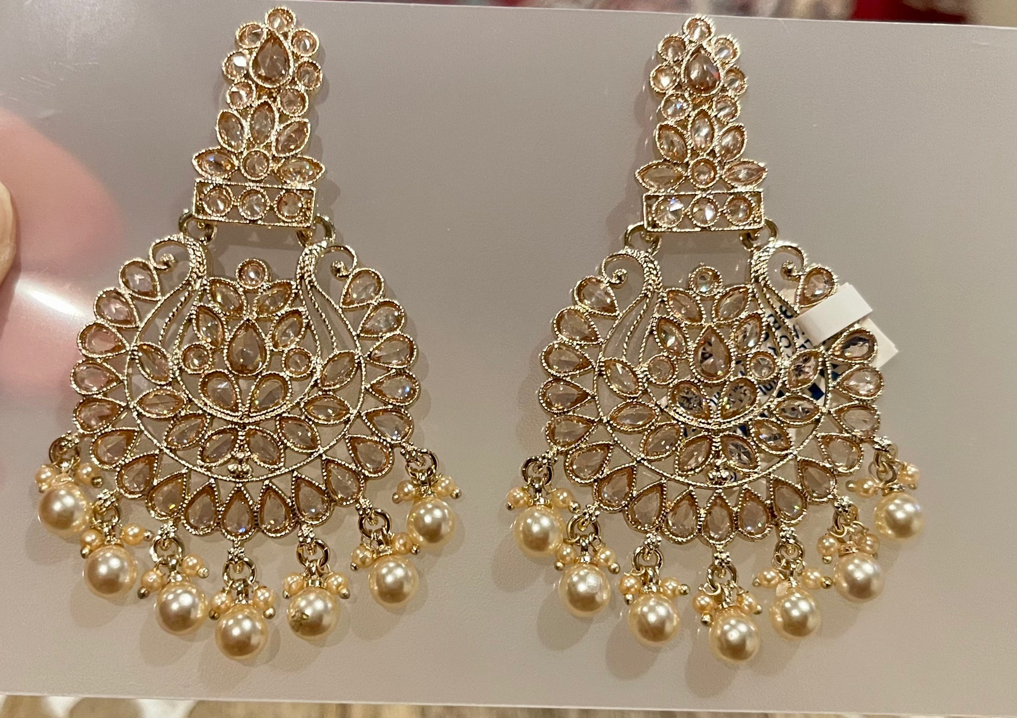 Rose Gold Kundan CZ Pearl Earrings