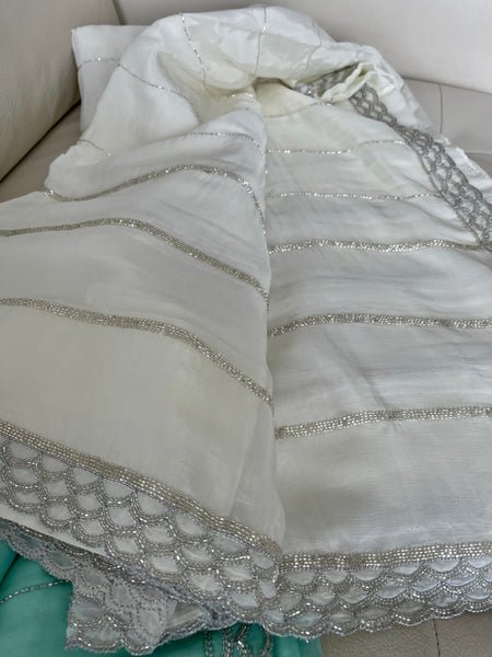 White Georgette Chiffon Silk Saree