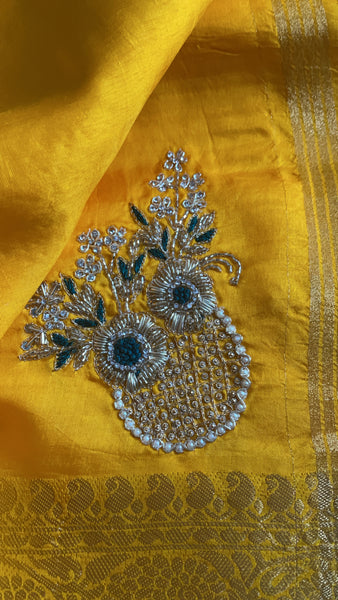 Sunshine Yellow Raw Silk Saree with Gotapati