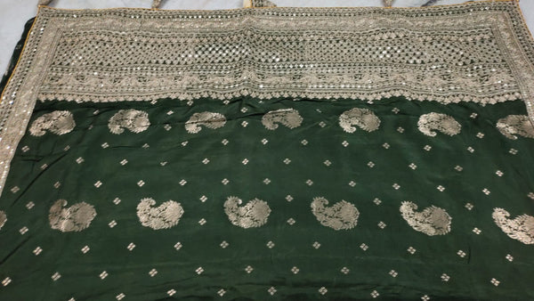 Forest Green Raw Dupion Silk Saree with Zardosi work