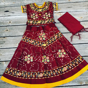 Girls Handmade Lehenga Ghagra Choli Maroon and Yellow chaniya choli For Girls Ethnic Indian Dress