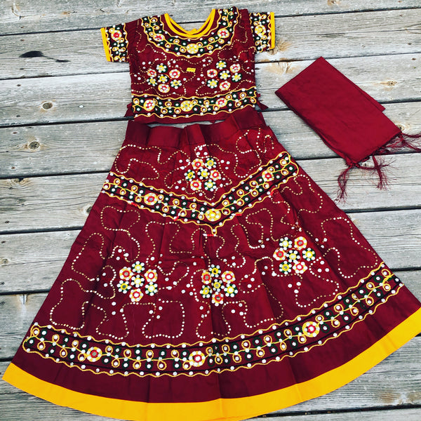 Girls Handmade Lehenga Ghagra Choli Maroon and Yellow chaniya choli For Girls Ethnic Indian Dress