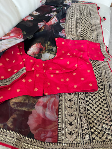 Black Pure Floral Organza Silk Saree with Zardosi Work