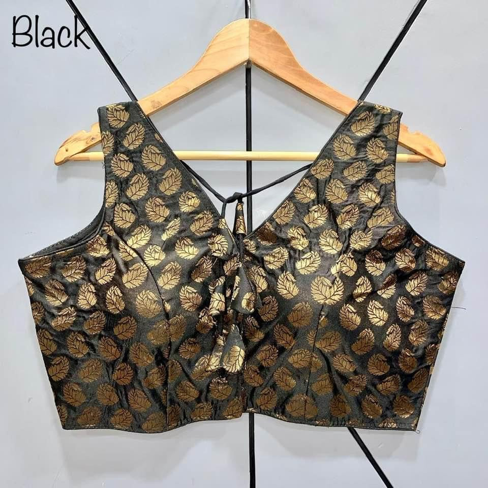 Black and Gold Sleeveless Banarasi Readymade Blouse