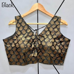 Black and Gold Sleeveless Banarasi Readymade Blouse