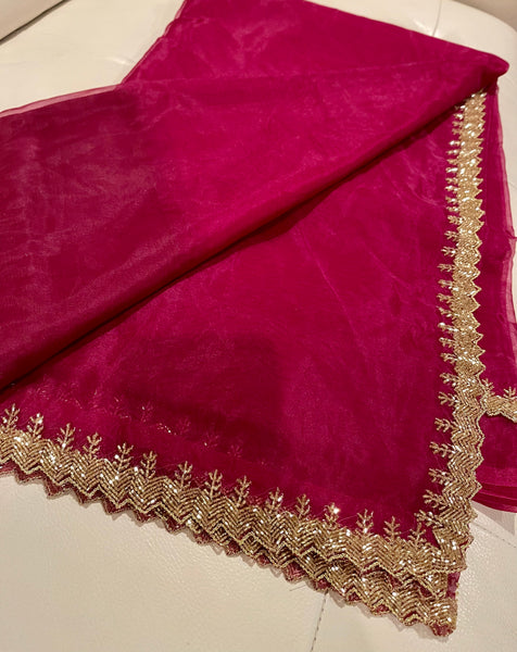 Red Wine/Burgundy Organza Saree with Embroidery