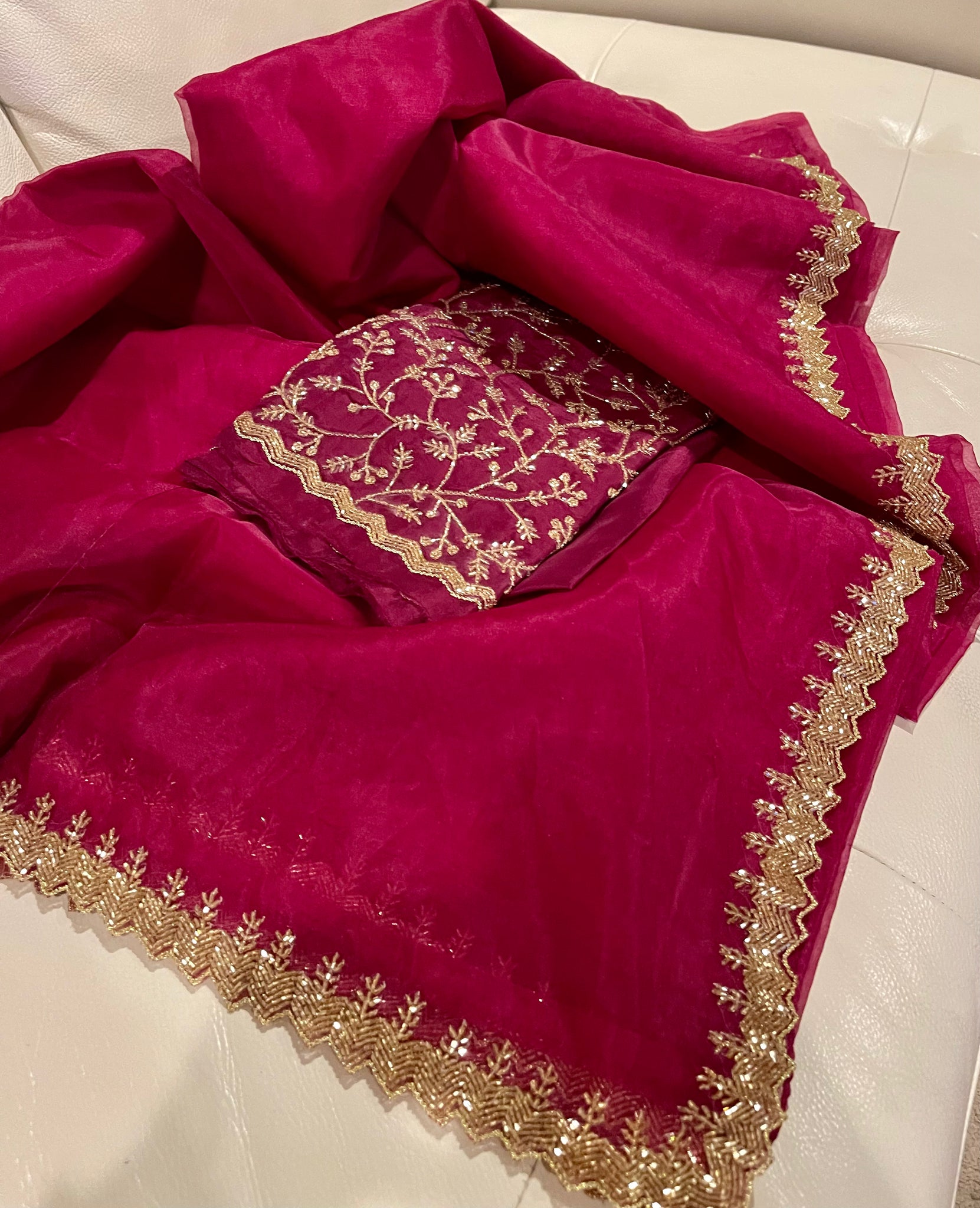 Red Wine/Burgundy Organza Saree with Embroidery