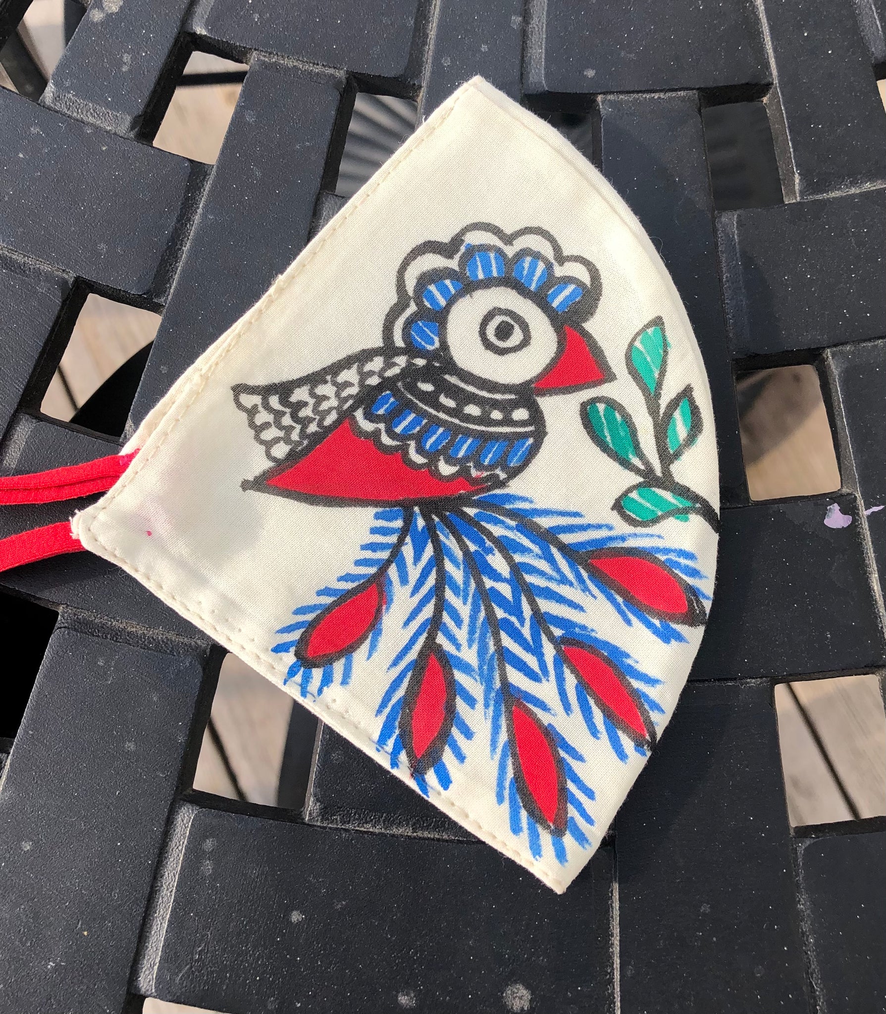 Two Ply Organic Cotton Fashion Mask with Hand-Painted Madhubani motives, Washable and Reusable Face Mask