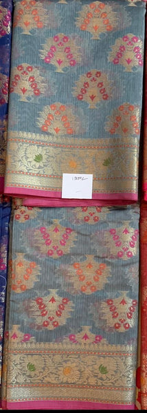 Grey Silver Banarasi Handloom Cotton Silk Saree