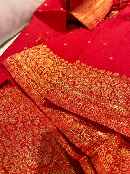 Deep Red and Gold Soft Tussar Silk Saree