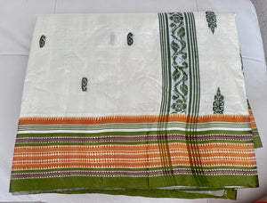 Off White Garad Silk Saree with Green Border