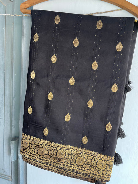Black and Gold Muga Silk Saree