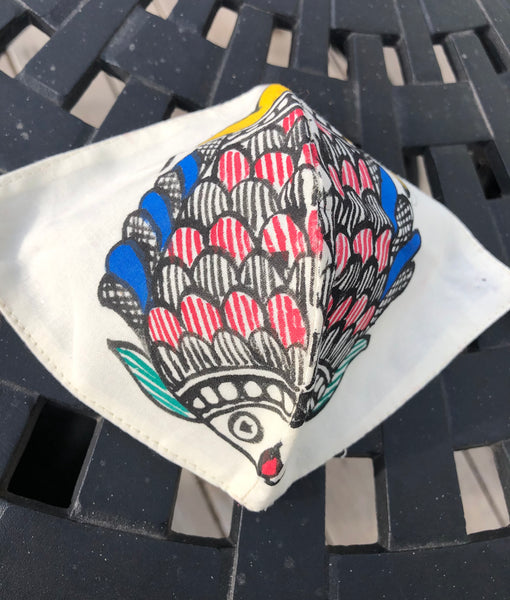 Two Ply Organic Cotton Fashion Mask with Hand-Painted Madhubani motives, Washable and Reusable Face Mask