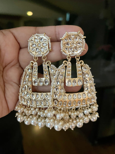 Gold Plated Kundan & Pearl Drop Earring For Women