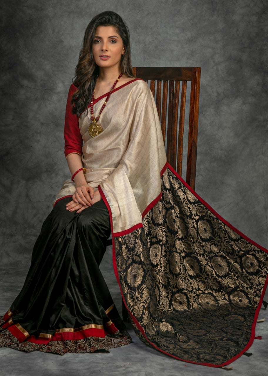 Banarasi Tussar Silk with Semi Silk Pleats
