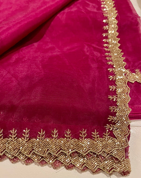 Red Wine/Burgundy Organza Saree with Embroidery