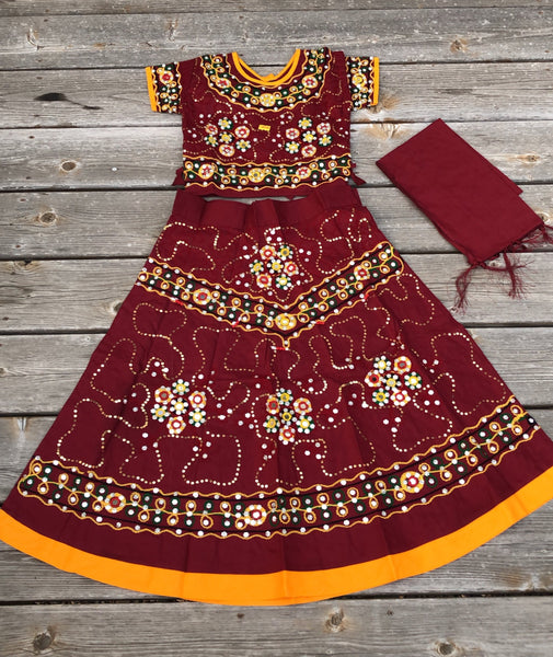 Girls Handmade Lehenga Ghagra Choli Maroon and Yellow chaniya choli For Girls Ethnic Indian Dress