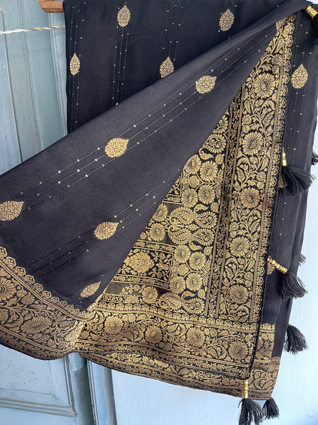 Black and Gold Muga Silk Saree