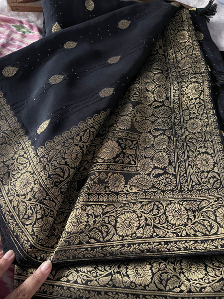 Black and Gold Muga Silk Saree