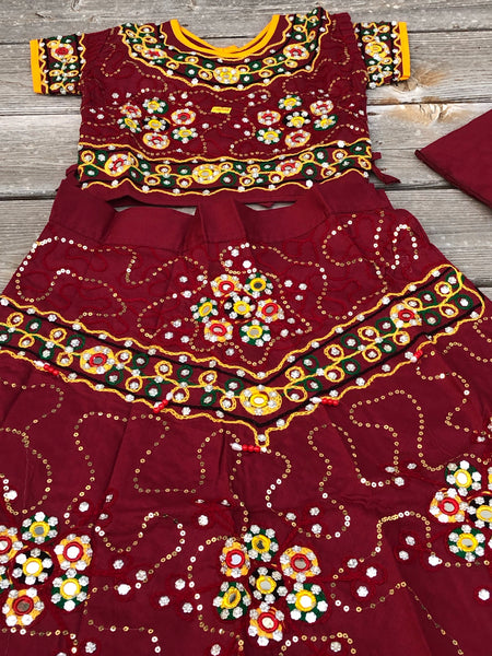 Girls Handmade Lehenga Ghagra Choli Maroon and Yellow chaniya choli For Girls Ethnic Indian Dress
