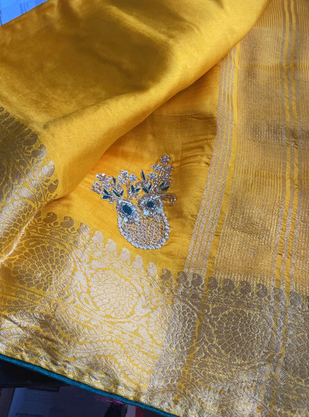 Sunshine Yellow Raw Silk Saree with Gotapati