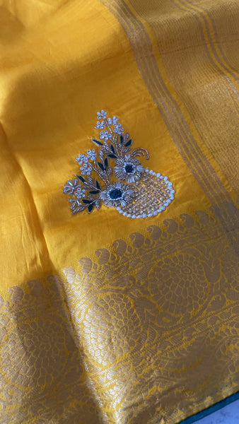 Sunshine Yellow Raw Silk Saree with Gotapati