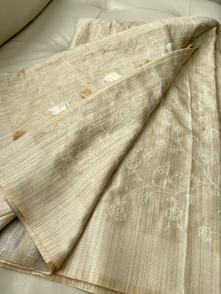 Tussar Floral Embroidered Saree