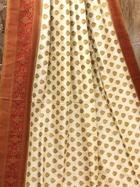 Red and Off-White Raw Handloom Silk