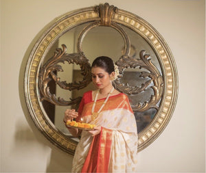 White and Red Soft Silk Saree