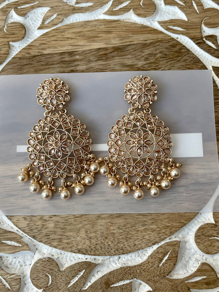 Rose Gold Kundan Pearl Earrings
