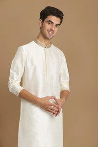 Off White Plain Kurta Pajama Set