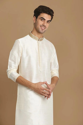 Off White Plain Kurta Pajama Set