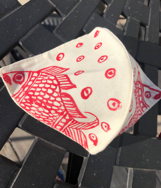 Two Ply Organic Cotton Fashion Mask with Hand-Painted Madhubani motives, Washable and Reusable Face Mask