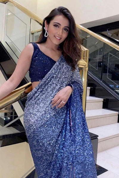 Designer Readymade Navy Blue Sleeveless Sequin Blouse